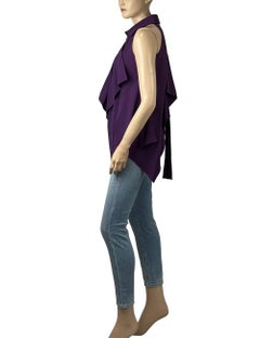 Louis Vuitton EU 36 Plum Purple Ruffled Sleeveless Collared Button Down Top