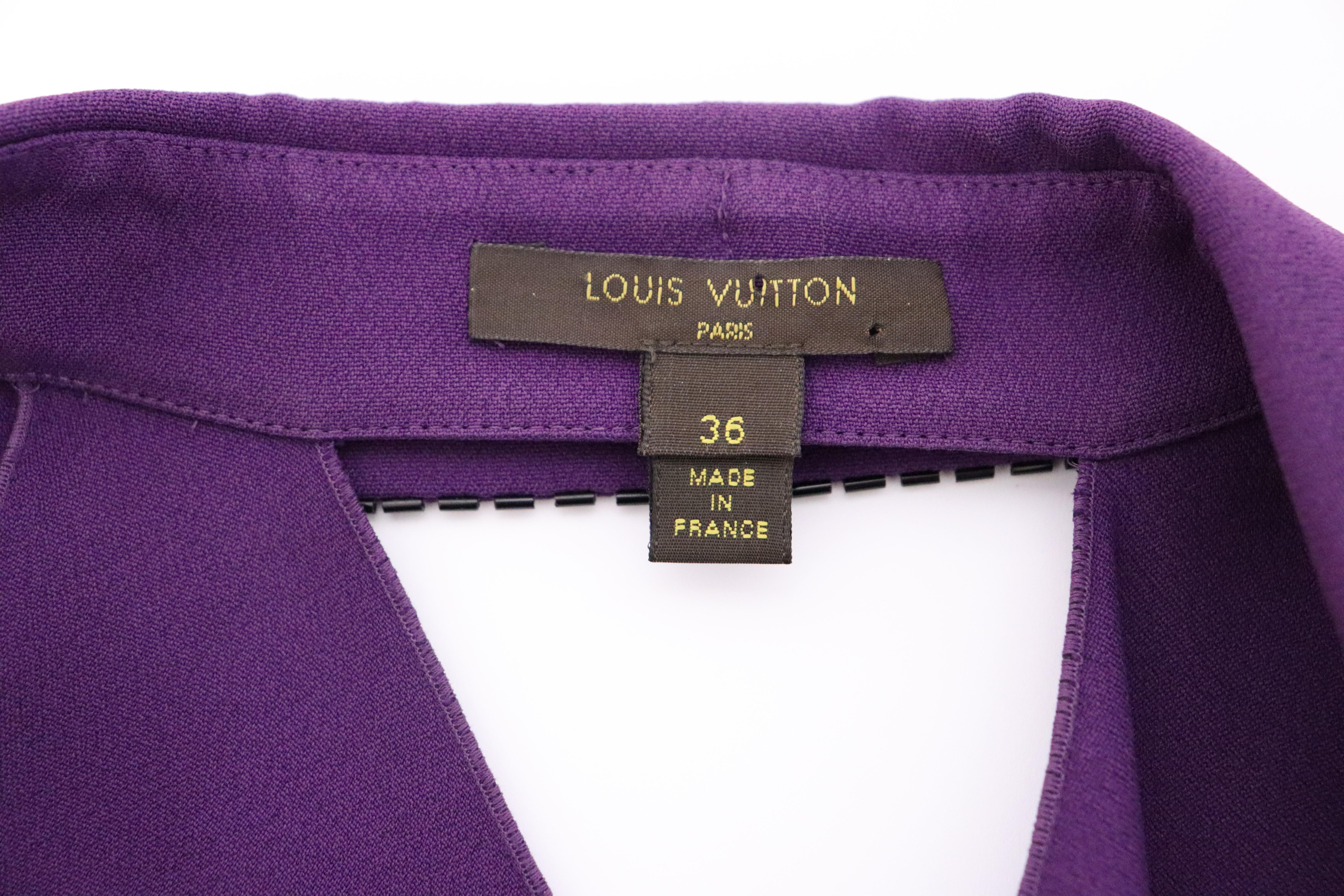 Women's Louis Vuitton EU 36 Plum Purple Ruffled Sleeveless Collared Button Down Top
