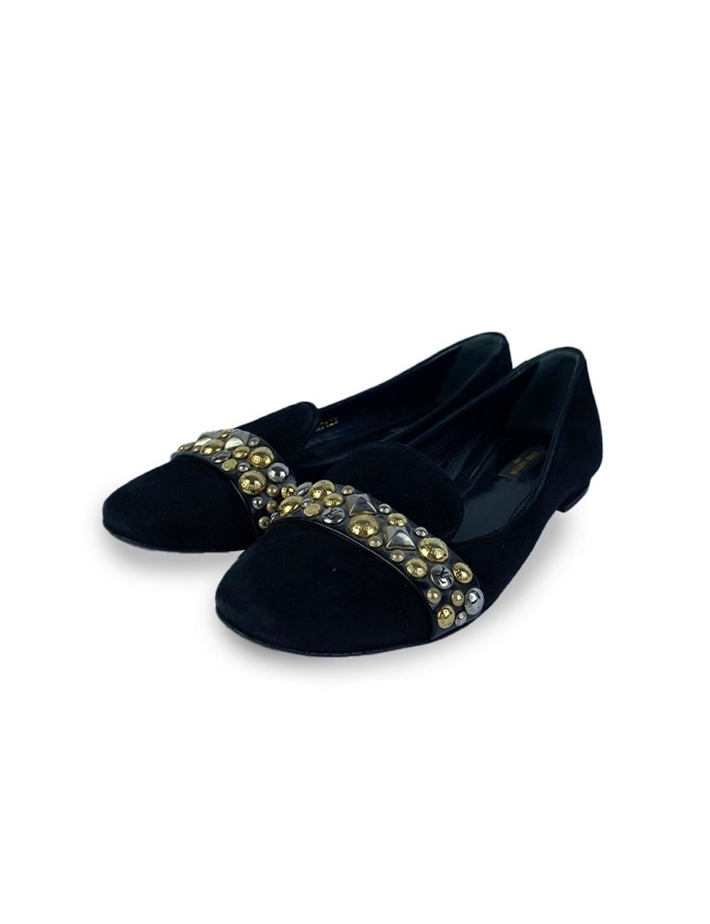 Louis Vuitton EU 39 Black Suede Ballerina Shoes In Good Condition In Amman, JO