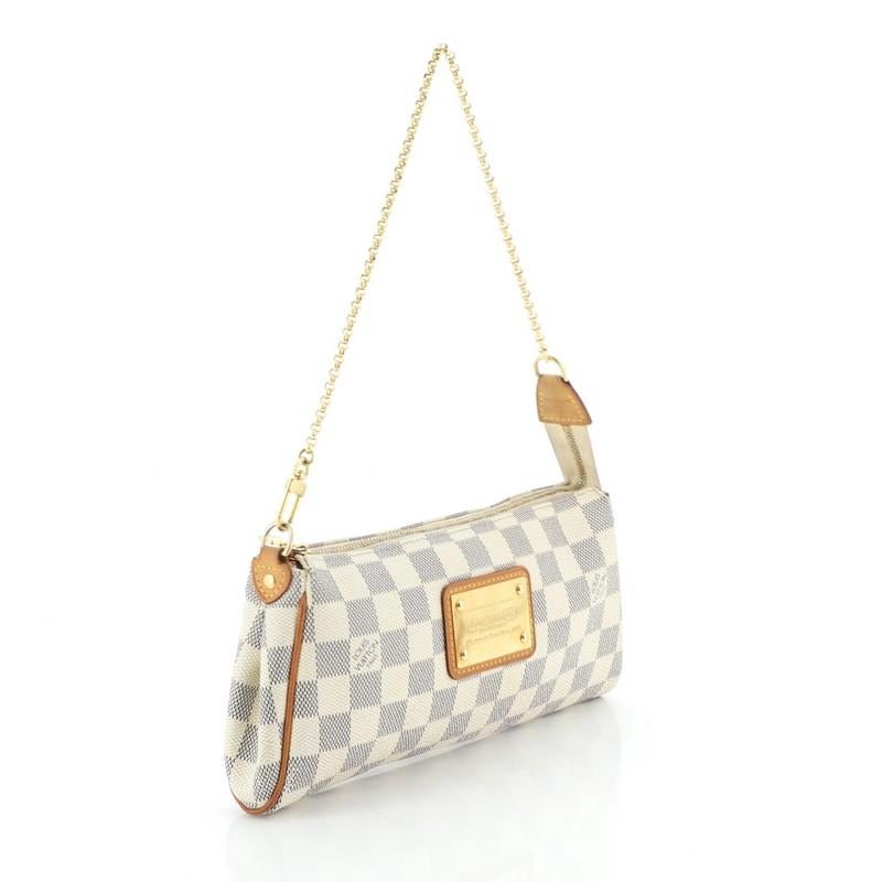 This Louis Vuitton Eva Crossbody Damier, crafted from damier azur coated canvas, features a polished chain strap and gold-tone hardware. Its zip closure opens to a neutral fabric interior. Authenticity code reads: DU4150. 

Estimated Retail Price: