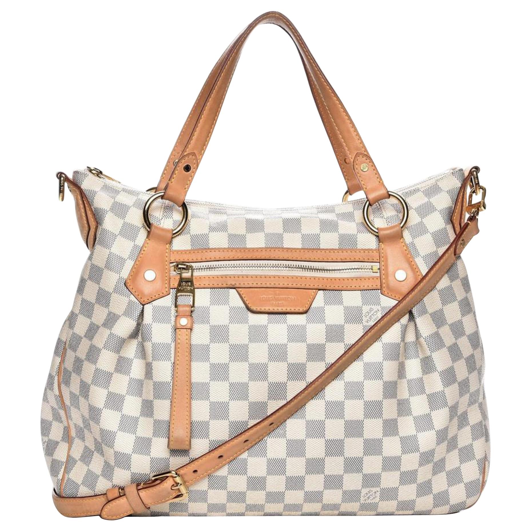 Louis Vuitton Evora Damier Azur Mm 867371 White Coated Canvas Shoulder Bag For Sale