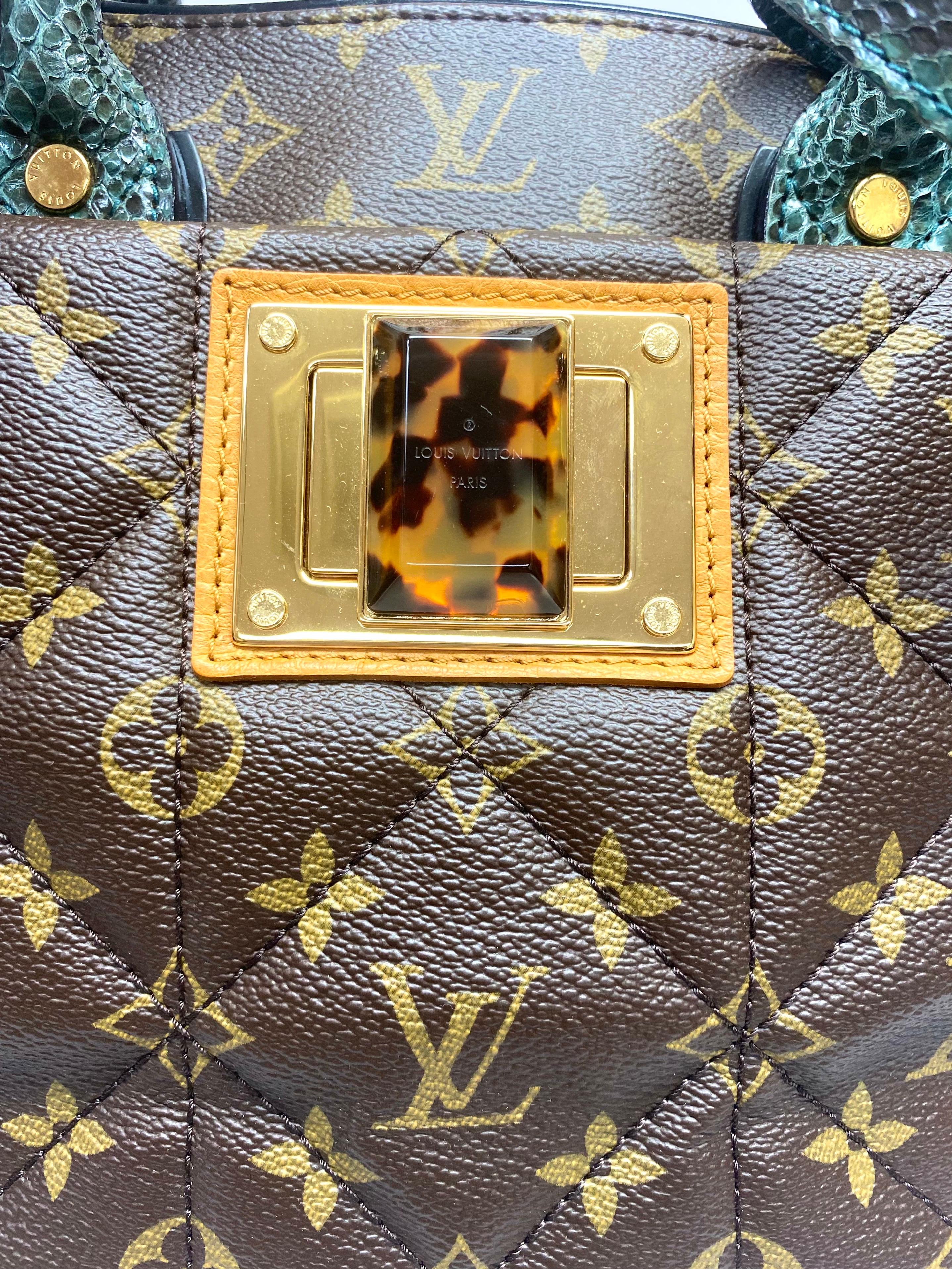 Brown Louis Vuitton Exotic Tote MM Etoile Blue Python and Ostrich Handbag - GHW