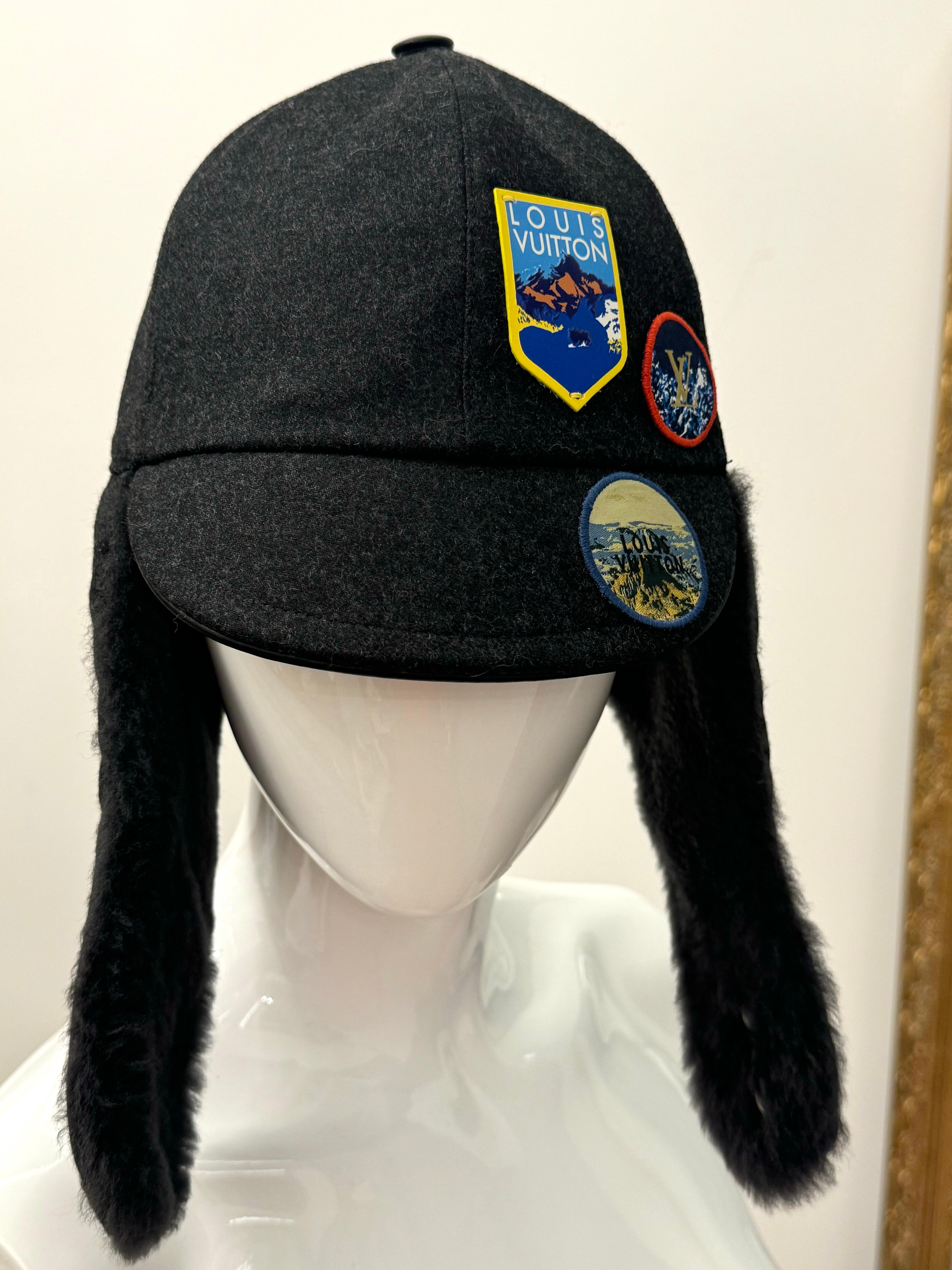 Louis Vuitton F/W 2018 limited edition Alpes shearling patch hat For Sale 5