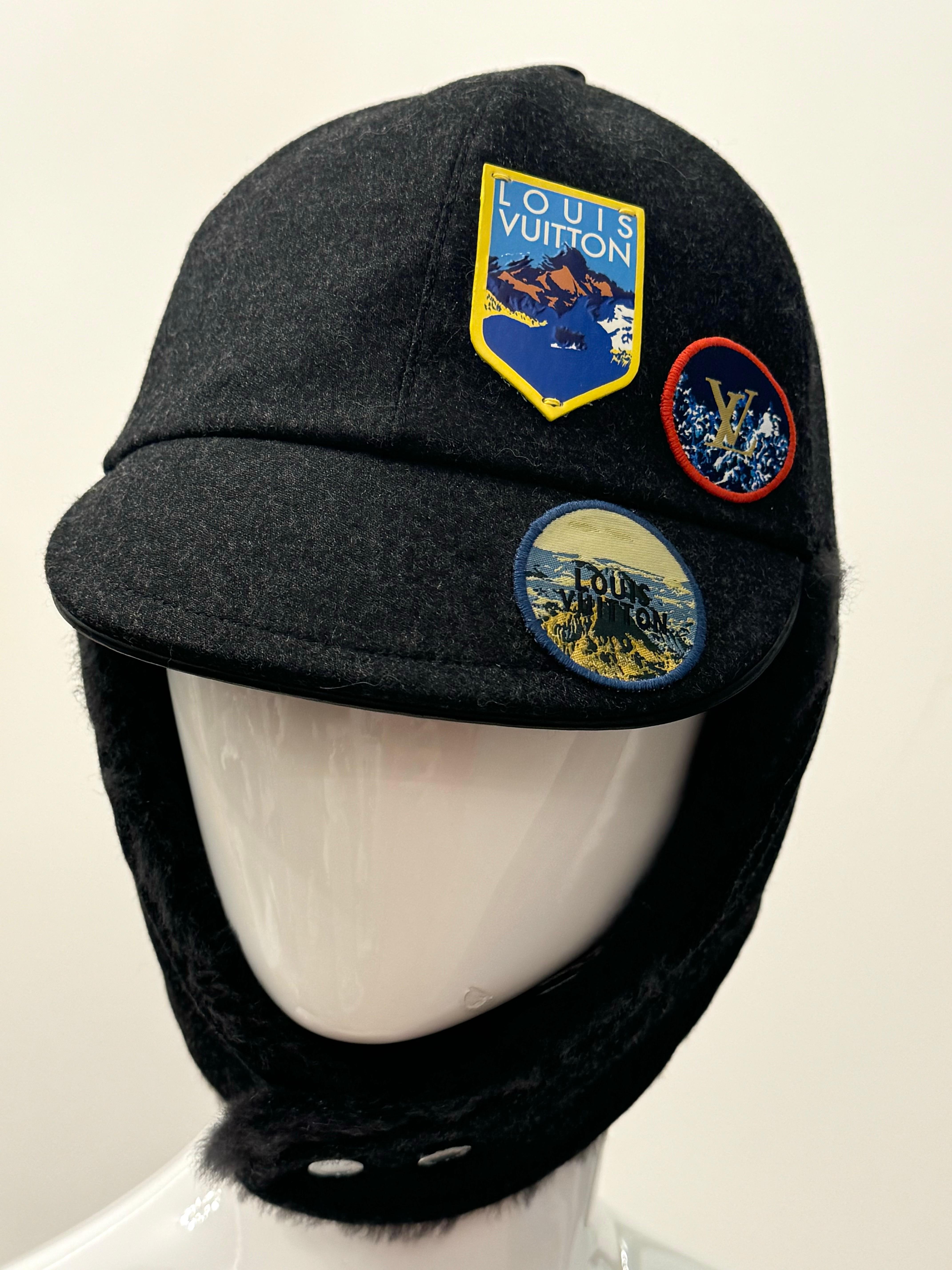 Louis Vuitton F/W 2018 limited edition Alpes shearling patch hat For Sale 9