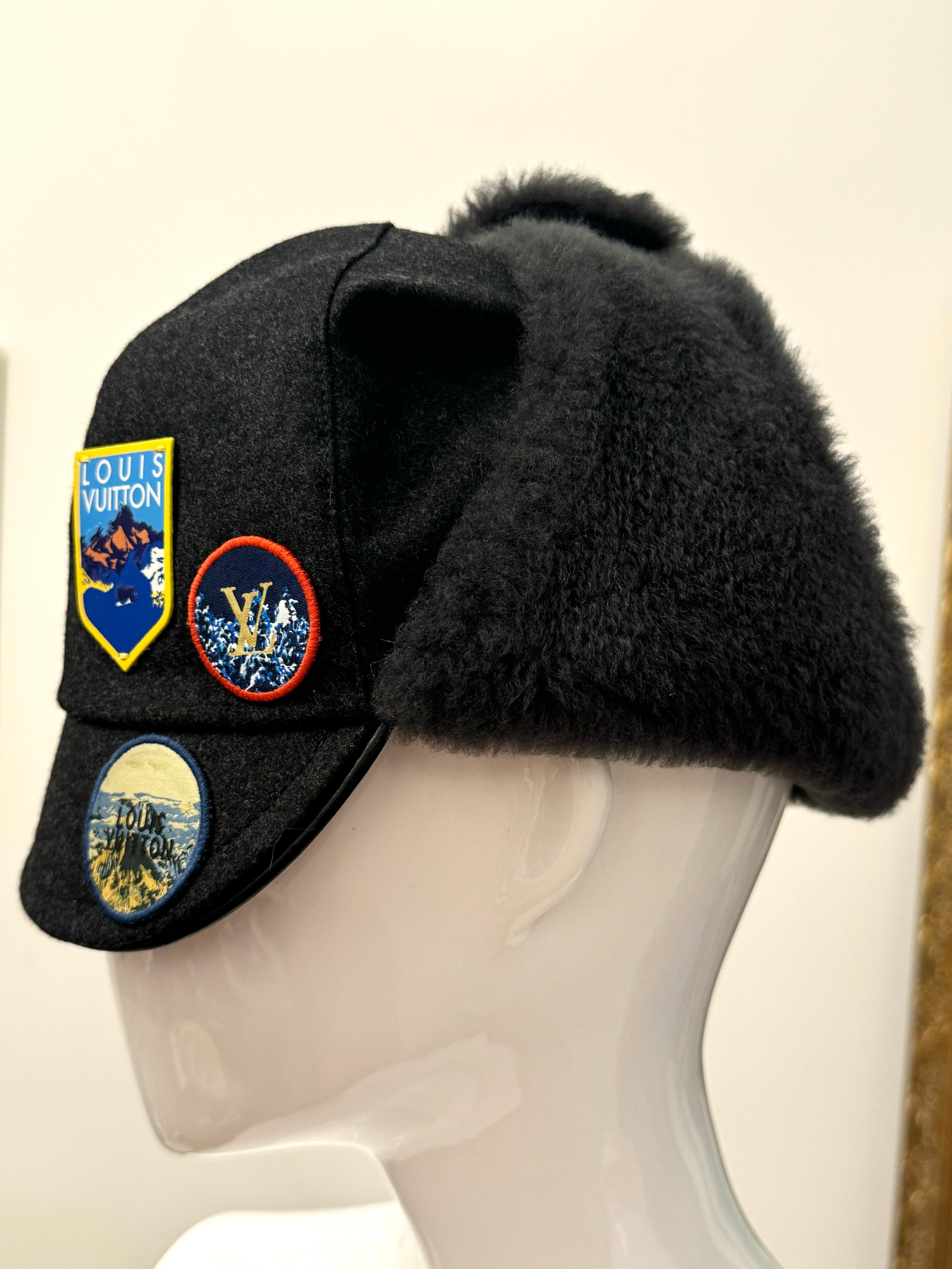 Women's or Men's Louis Vuitton F/W 2018 limited edition Alpes shearling patch hat For Sale