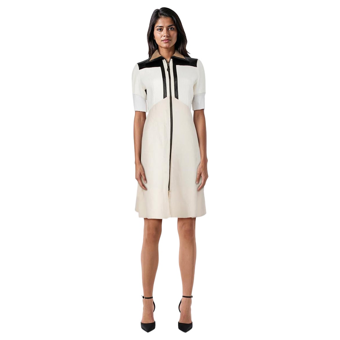 Louis Vuitton F/W14 Vestito con pannelli a coste e zip Taglia M.