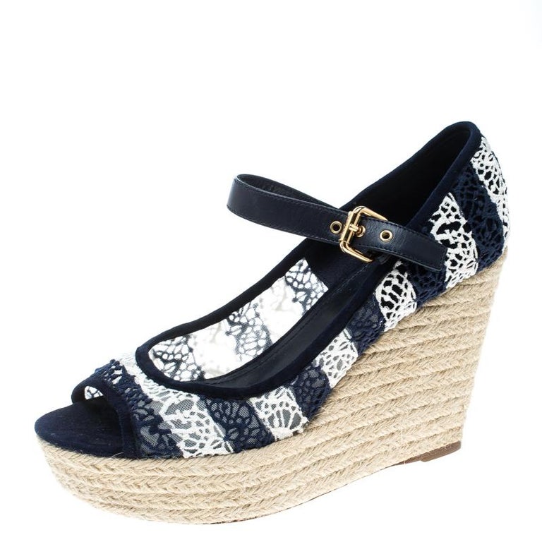 Louis Vuitton Fabric and Mesh Open Toe Wedge Espadrille Sandals Size 39 ...