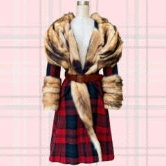 Louis Vuitton Fabulous 60's Mod Red Tartan Coat with Fur Trim F/W 2004 Size 34FR