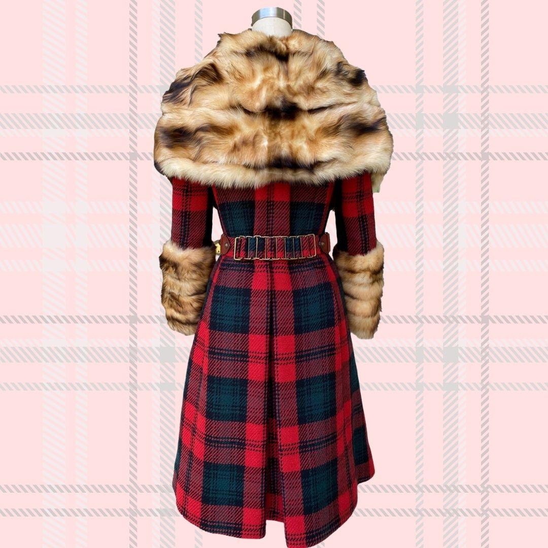 Louis Vuitton Fabulous 60 s Mod Red Tartan Coat with Fur Trim F W