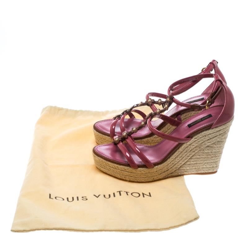 Women's Louis Vuitton Faded Rose Patent Leather Monogram Flower Espadrille Wedge Sandals