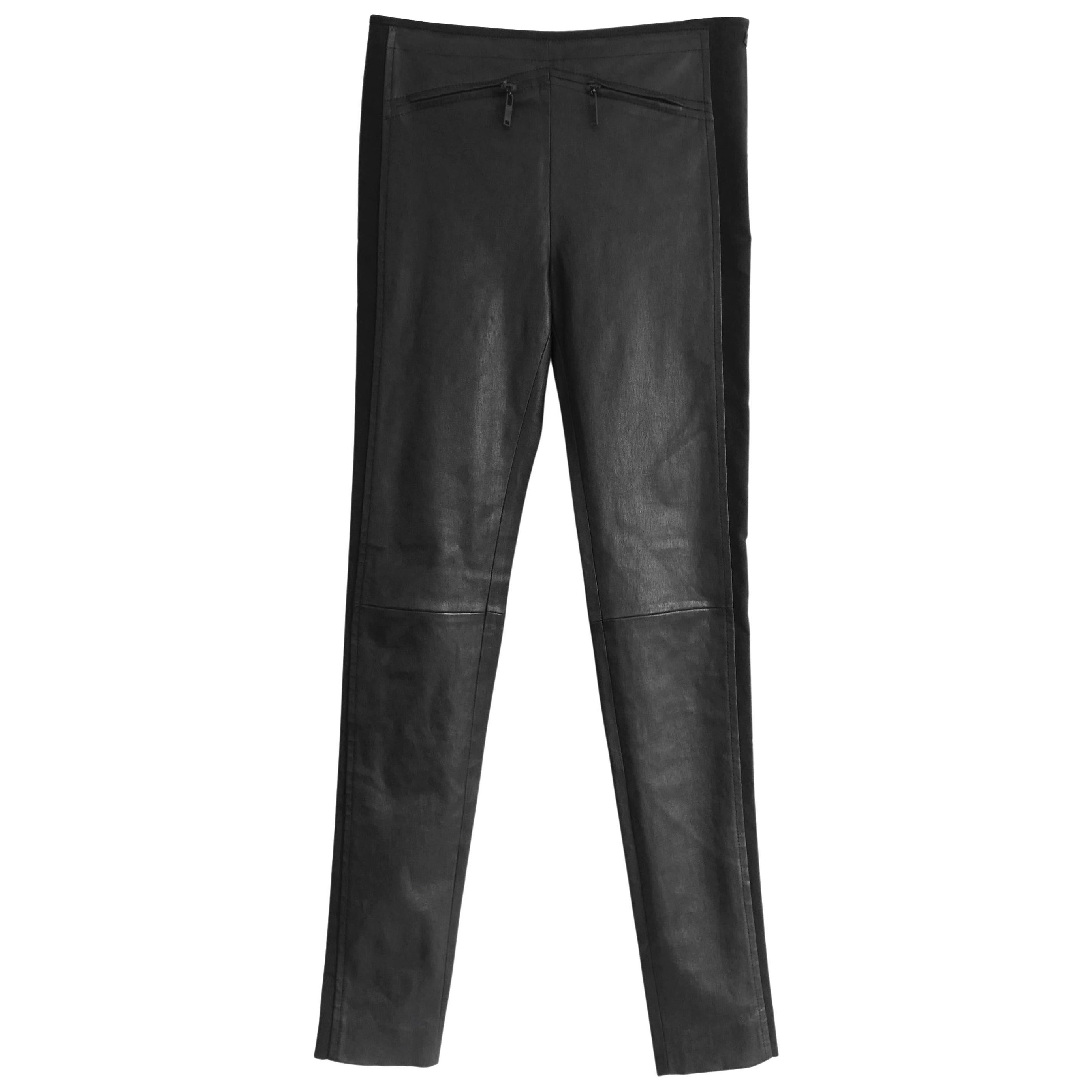 Louis Vuitton Fall 2017 Black Leather & Jersey Skinny Trousers