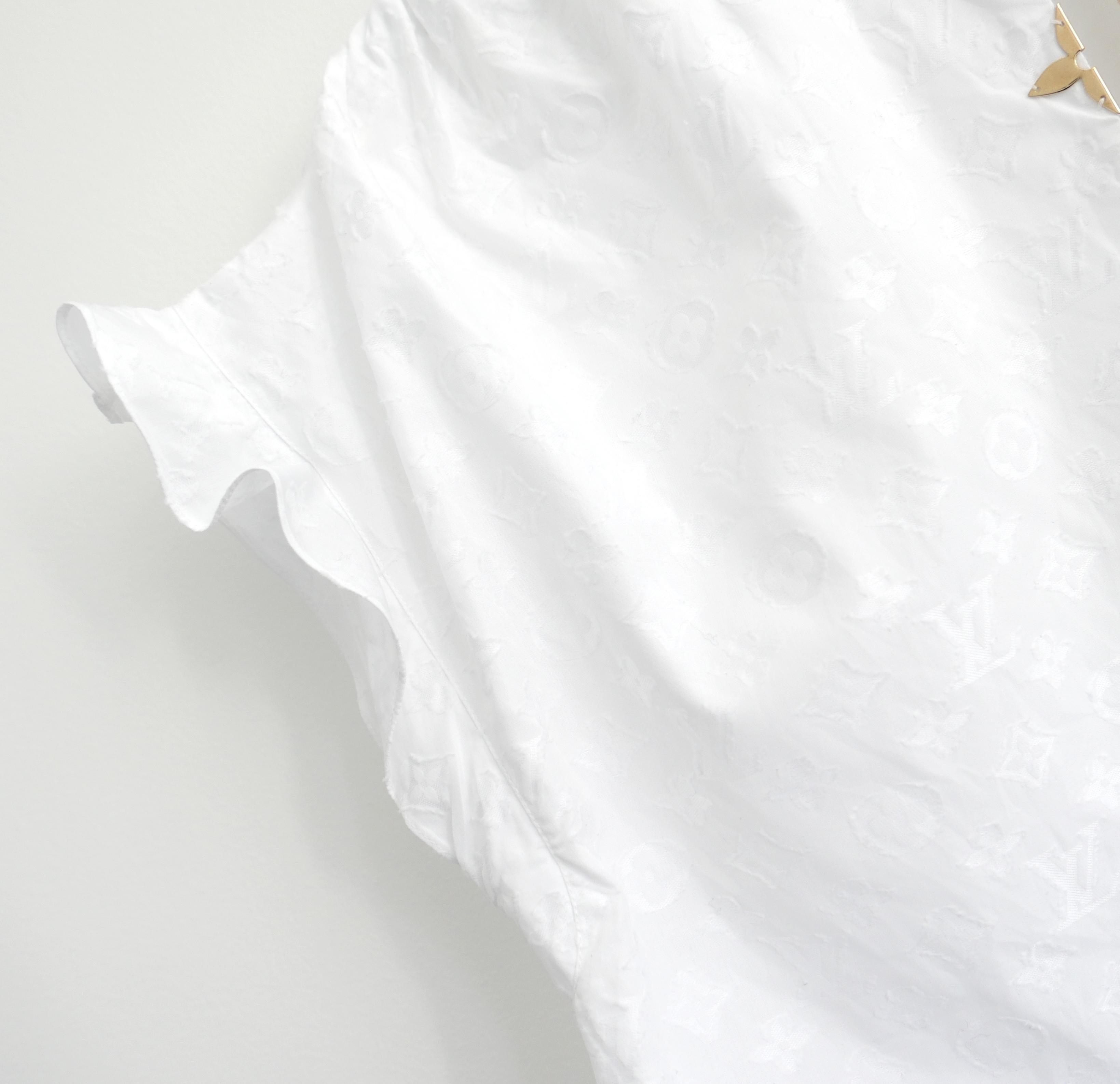 Women's Louis Vuitton Fall 2019 White Monogram Frill Trim Blouse For Sale
