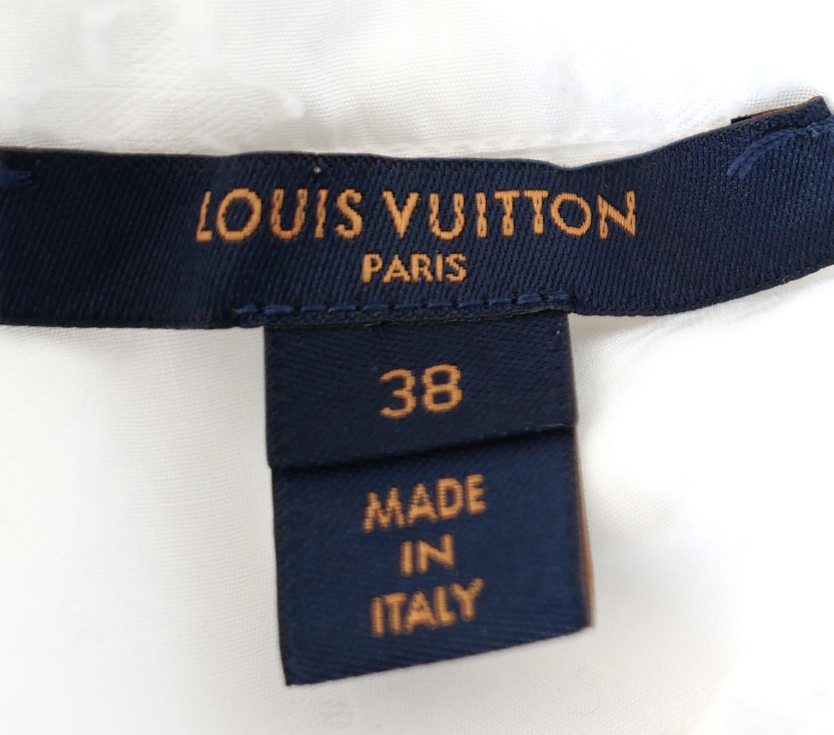 Louis Vuitton Fall 2019 White Monogram Frill Trim Blouse For Sale 3