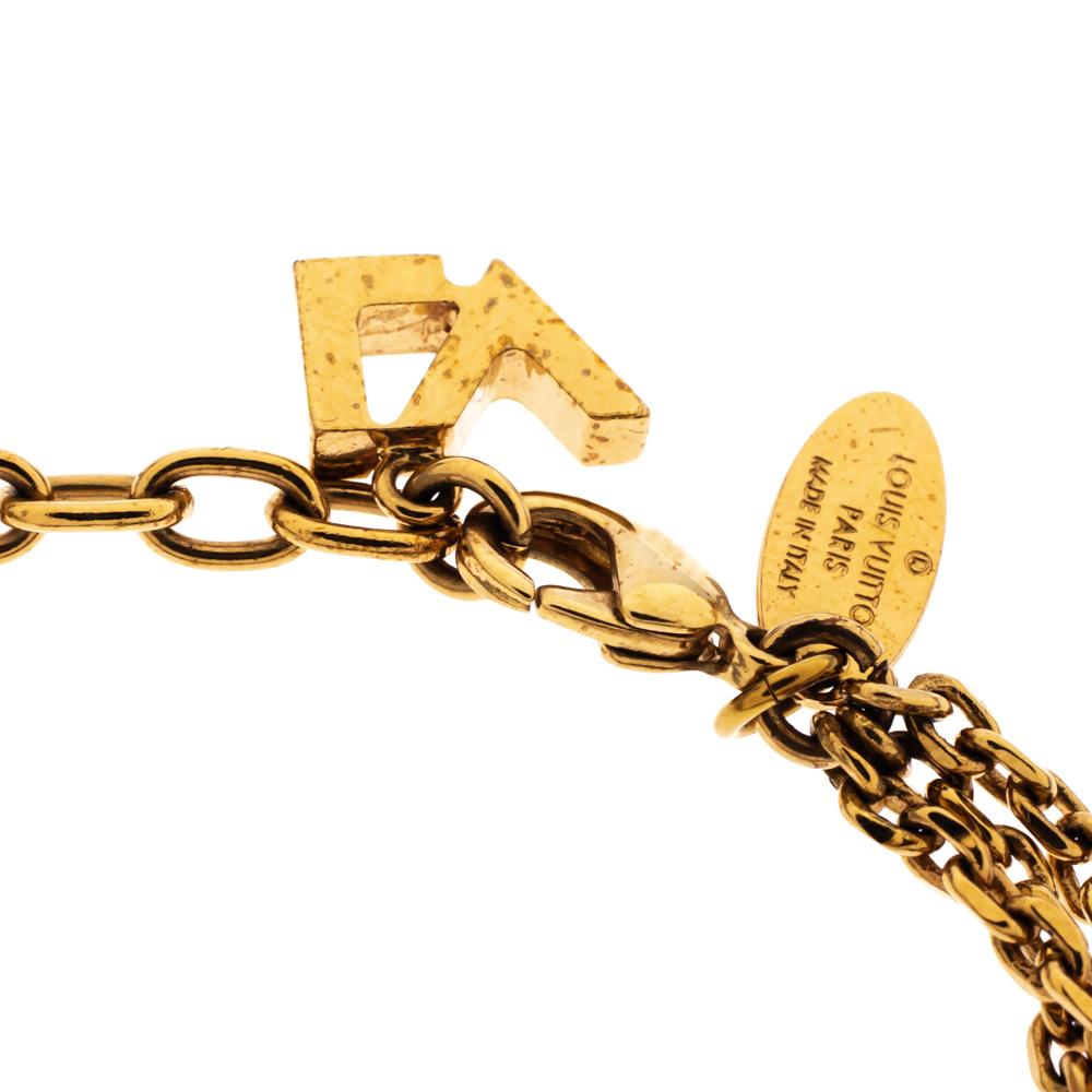 Women's Louis Vuitton Faux Pearl Charm Gold Tone Chain Link Bracelet