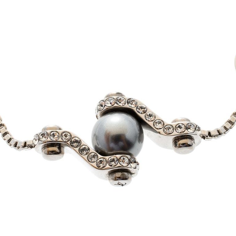 Louis Vuitton Faux Pearl Crystal Silver Tone Bracelet For Sale at 1stdibs