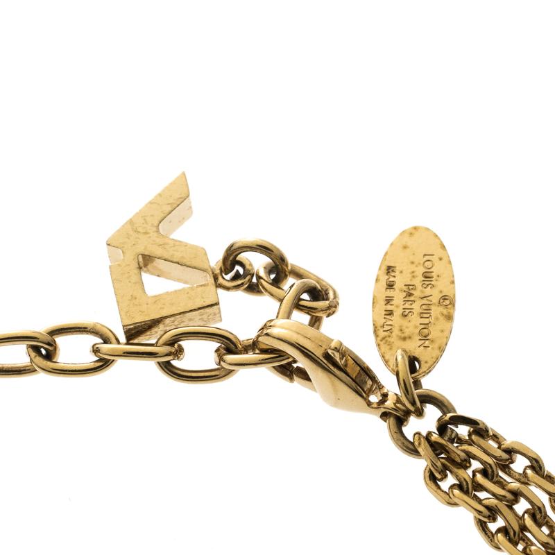 Louis Vuitton Faux Pearl Gold Tone Charm Bracelet 1