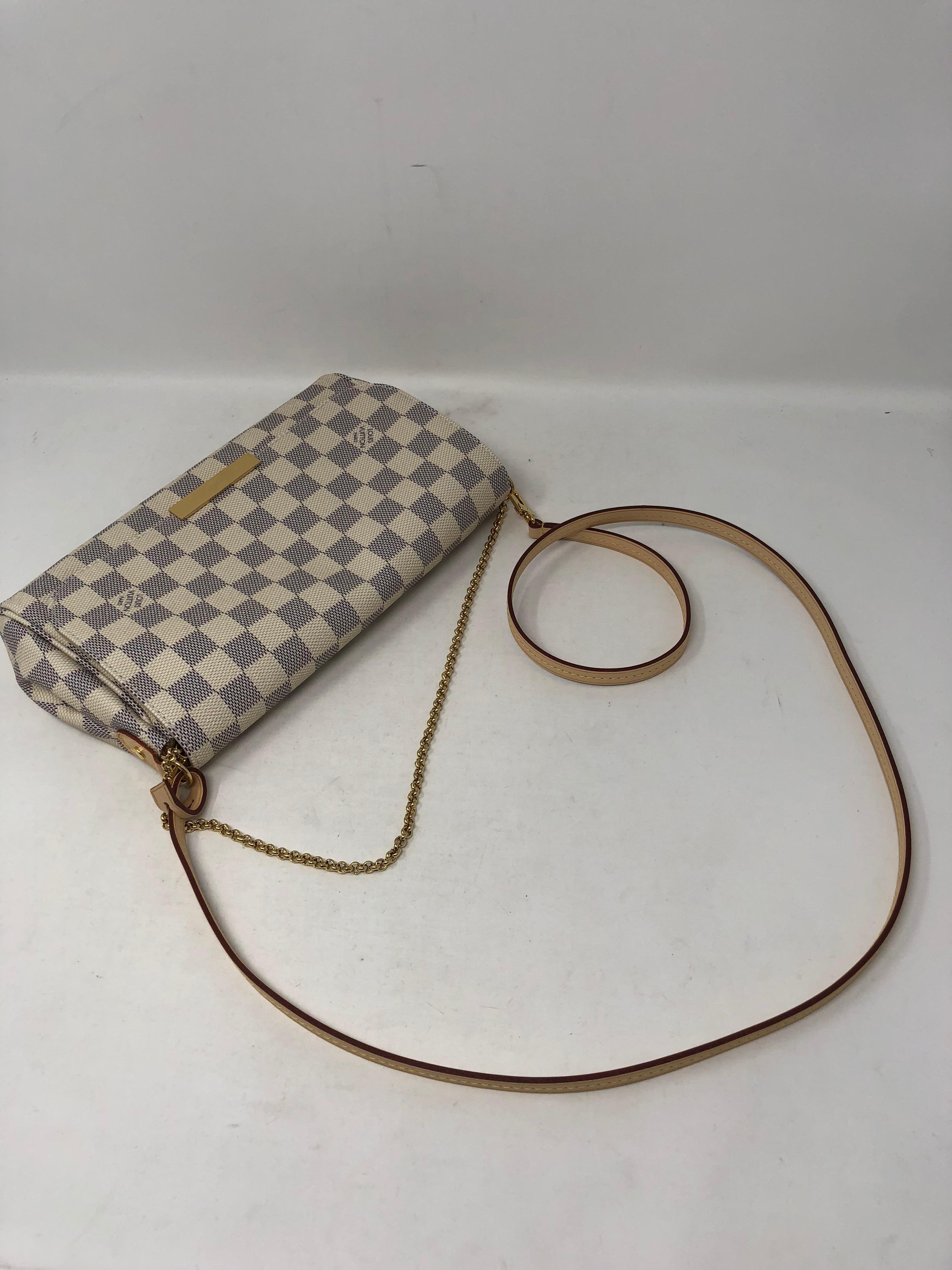 Louis Vuitton Damier Azure Favorite MM Crossbody Bag. Brand new and sold out favorite bag. Long strap and gold chain are detachable. Can be worn 3 ways. Comes with box and dust cover.  Guaranteed authentic. 