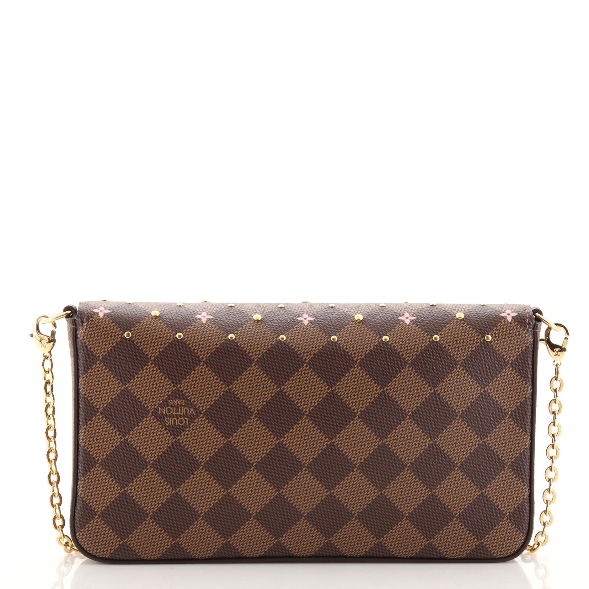 Louis Vuitton Felicie Pochette Flower Printed Studded Damier In Good Condition In NY, NY