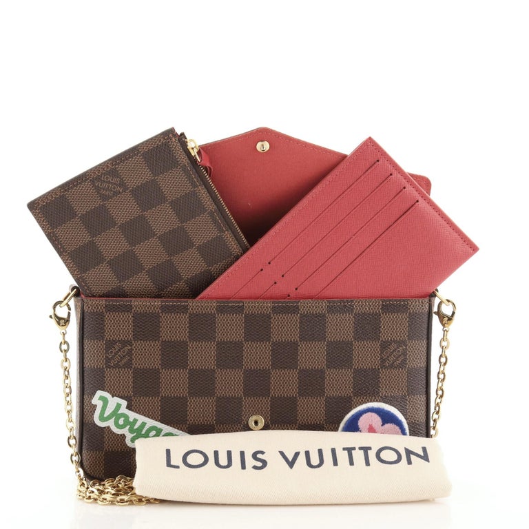 Louis Vuitton Pochette Felicie Damier Ebene Cerise Red Lining