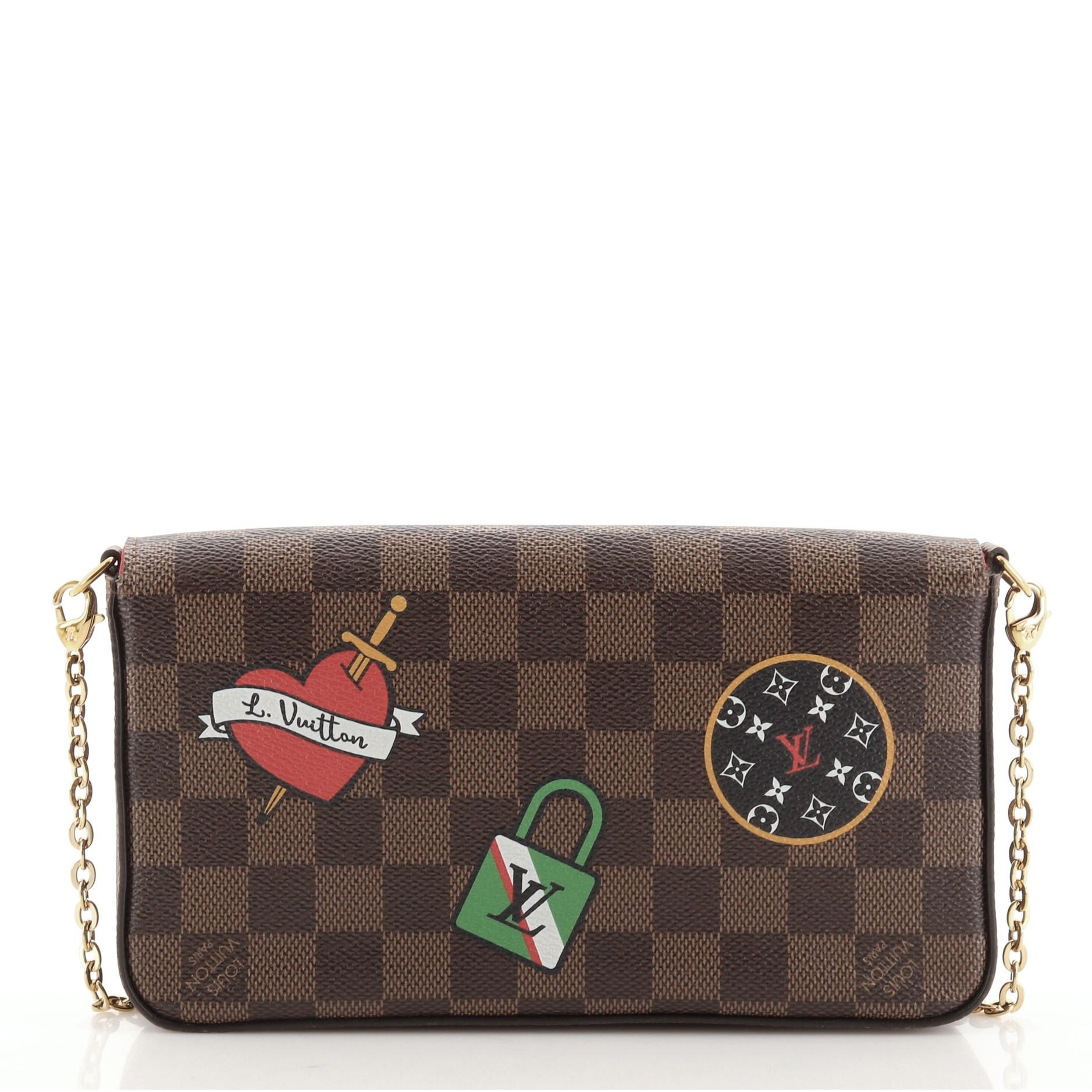 Brown Louis Vuitton Felicie Pochette Limited Edition Patches Damier