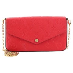 AUTH LOUIS VUITTON FELICIE POCHETTE NAVY RED MONOGRAM EMPREINTE LEATHER