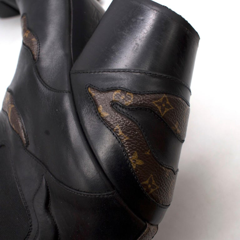 Louis Vuitton Black Leather and Monogram Canvas Fireball Boots Size 38.5