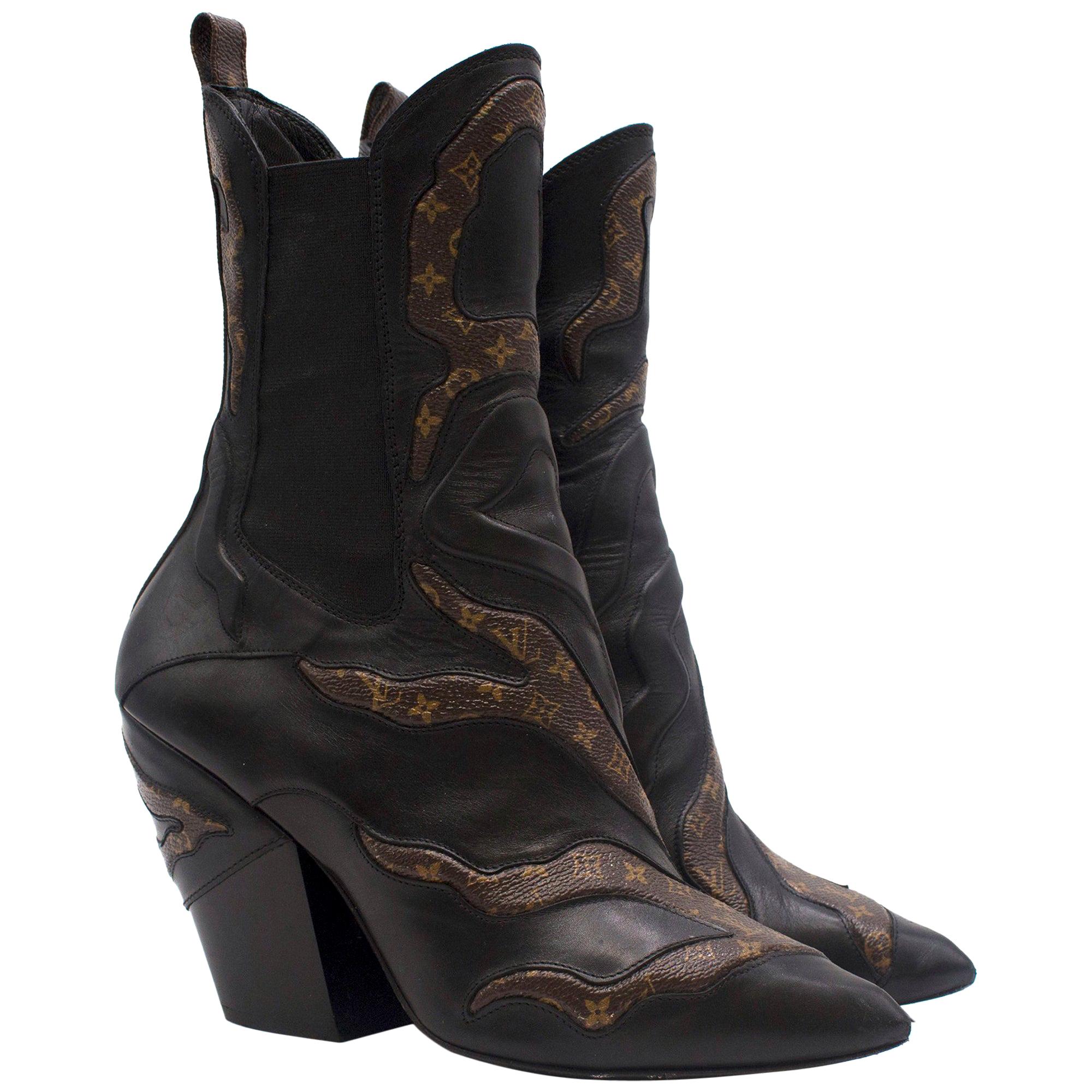 Louis Vuitton, Shoes, New Louis Vuitton Leather Fireball Western Boots  Size 38