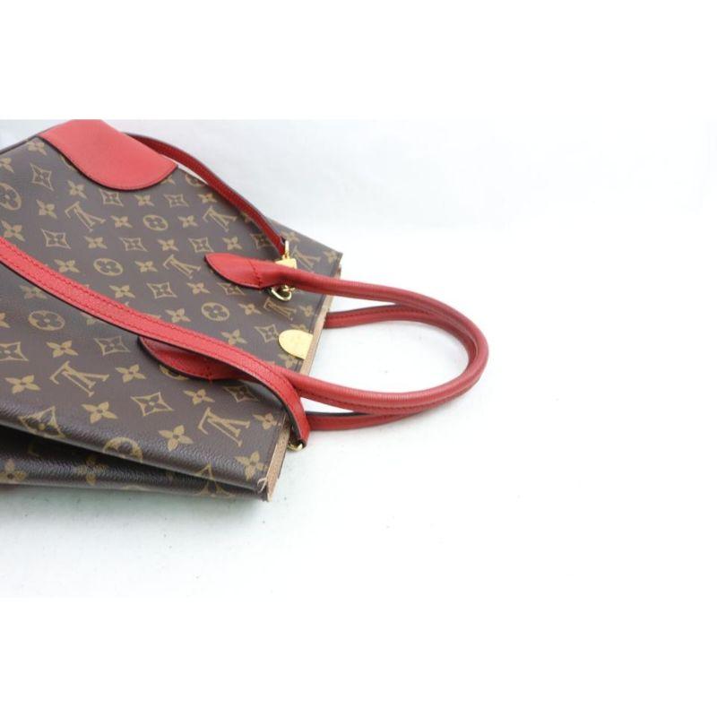 Louis Vuitton Flandrin 872340 Red Monogram 2way Brown Coated Canvas Tote In Good Condition In Dix hills, NY