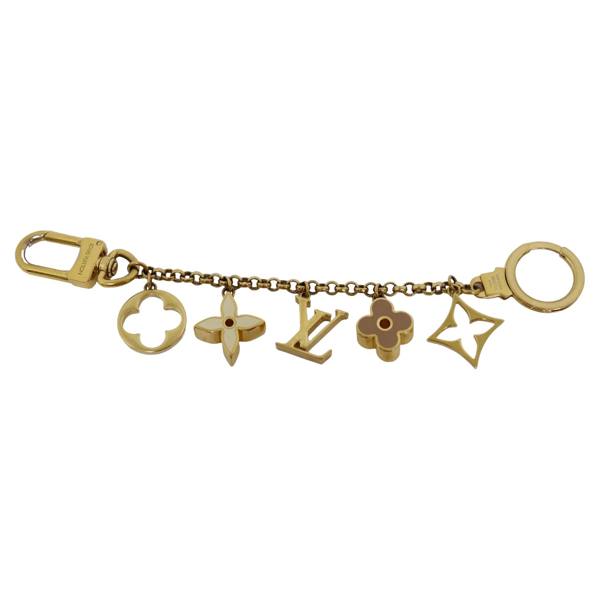 Louis Vuitton - Gold & Beige Enamel Fleur de Monogram Bag Charm Chain