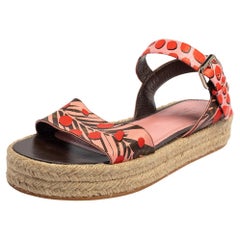 Louis Vuitton Floral Canvas Ankle Strap Espadrille Flat Sandals Size 39