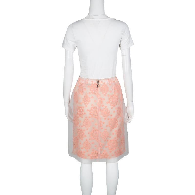 Beige Louis Vuitton Floral Embroidered Detail Textured Skirt M For Sale