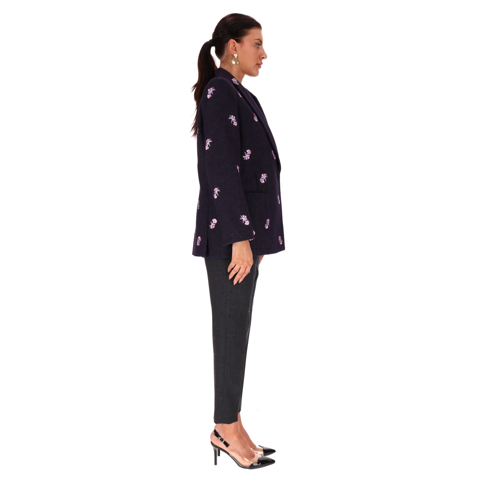 Black Louis Vuitton Floral-Embroidered Wool, Cashmere & Silk Blend Jacket For Sale