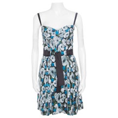 Louis Vuitton Floral bedruckte Seide Gürtel plissiertes Bustier Kleid S
