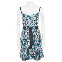 Louis Vuitton Floral Printed Silk Belted Pleated Bustier Dress S