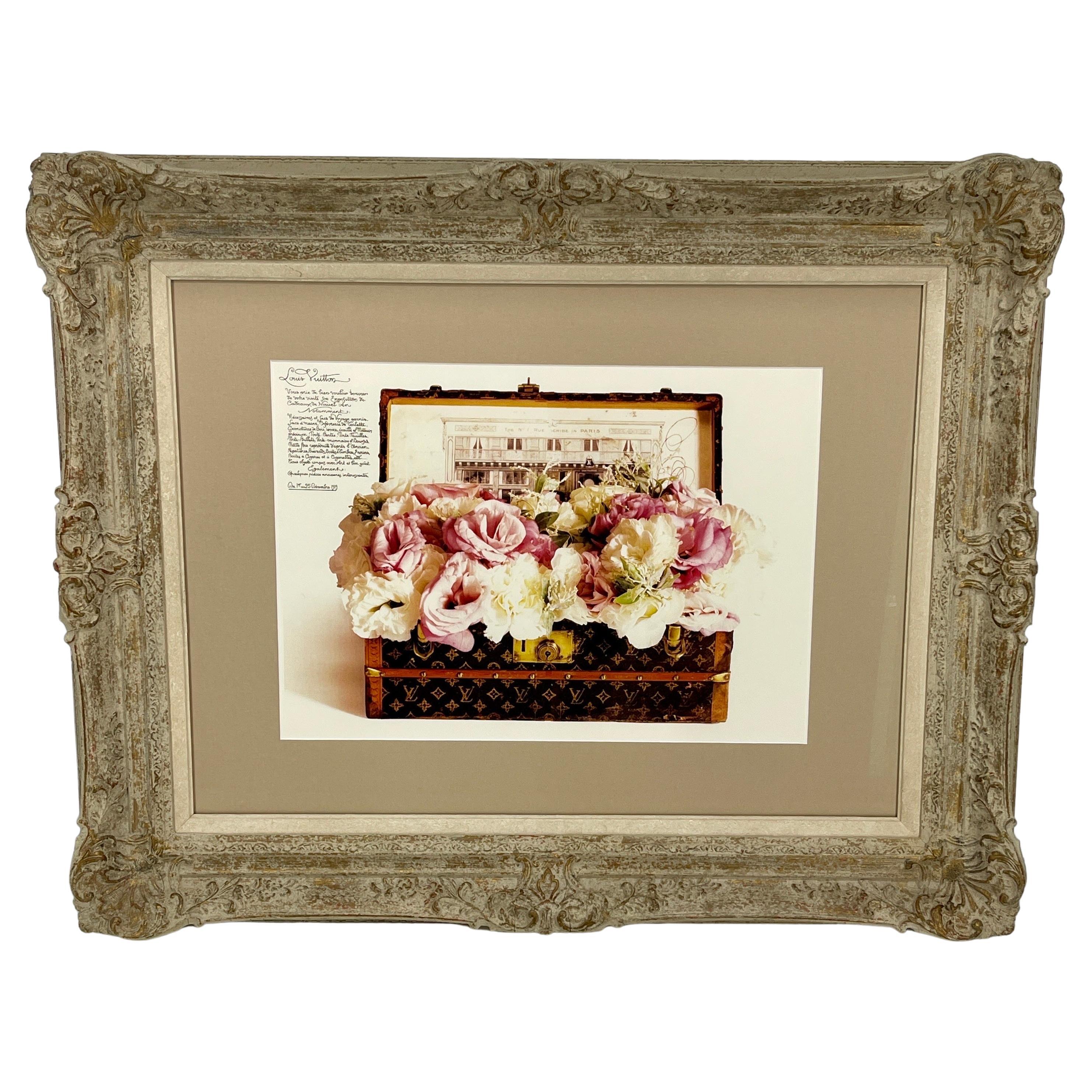 Louis Vuitton Floral Suitcase French Art Print in Vintage Frame