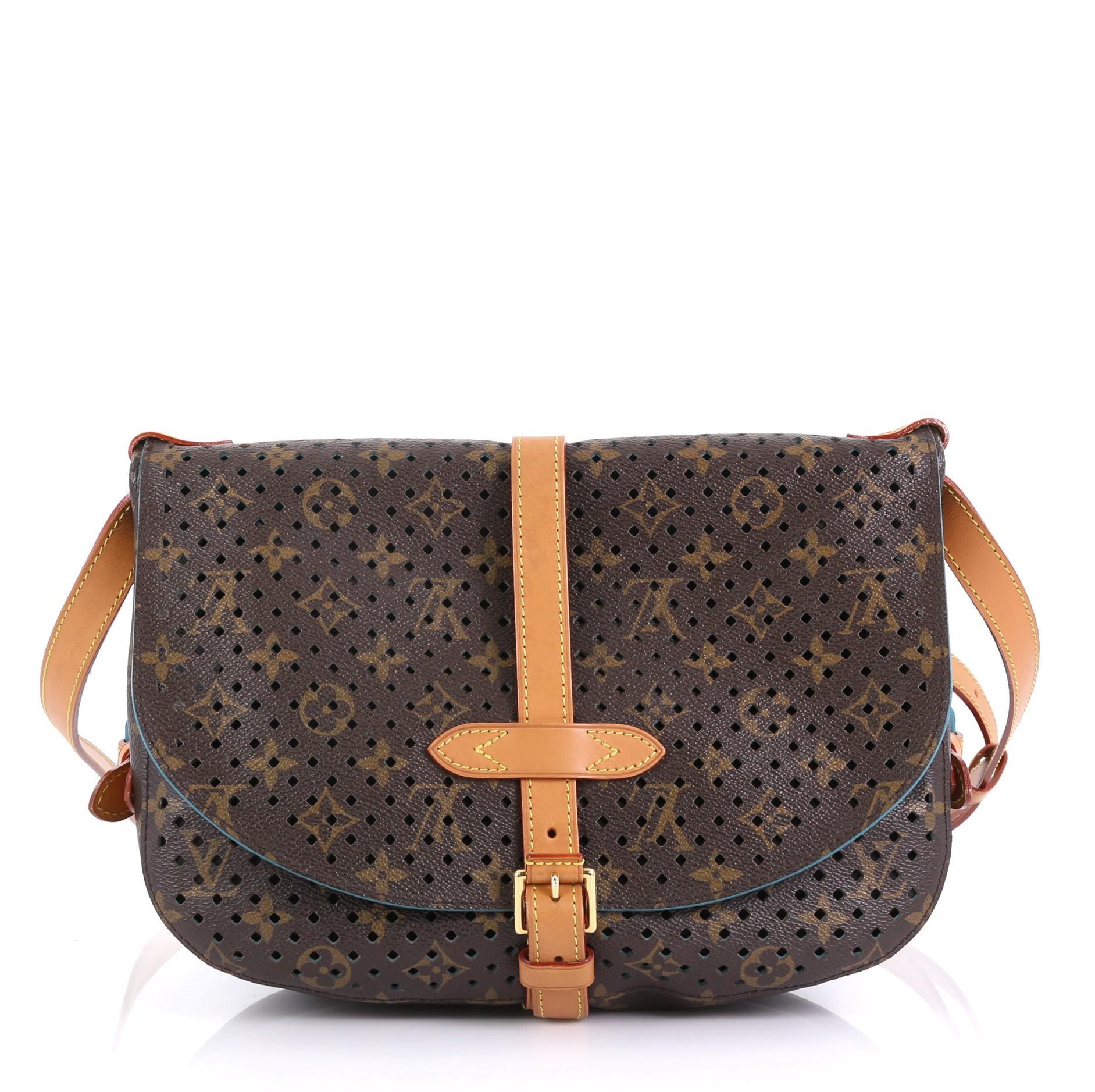 Louis Vuitton Flore Saumur Handbag Perforated Monogram Canvas In Excellent Condition In NY, NY