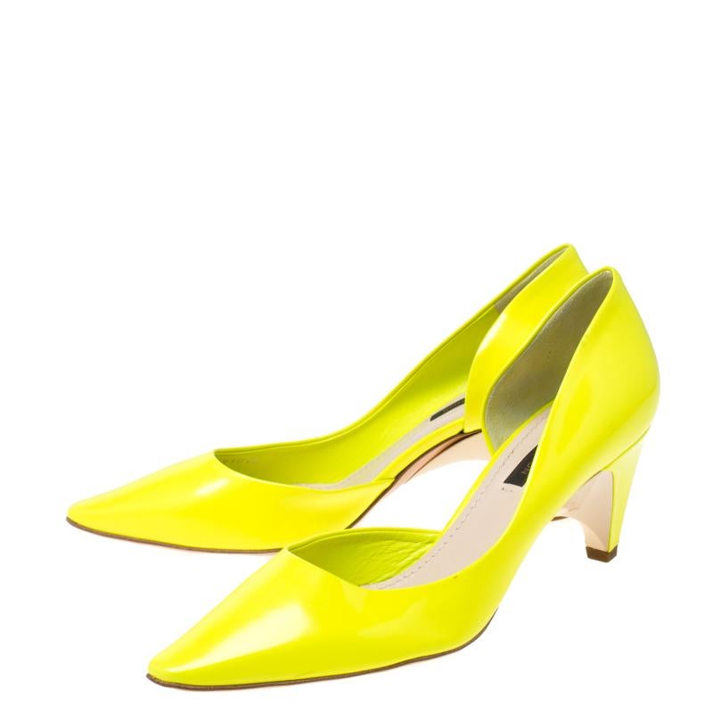Yellow Louis Vuitton Flourescent Leather Pointed Toe D'orsay Pumps Size 36 For Sale