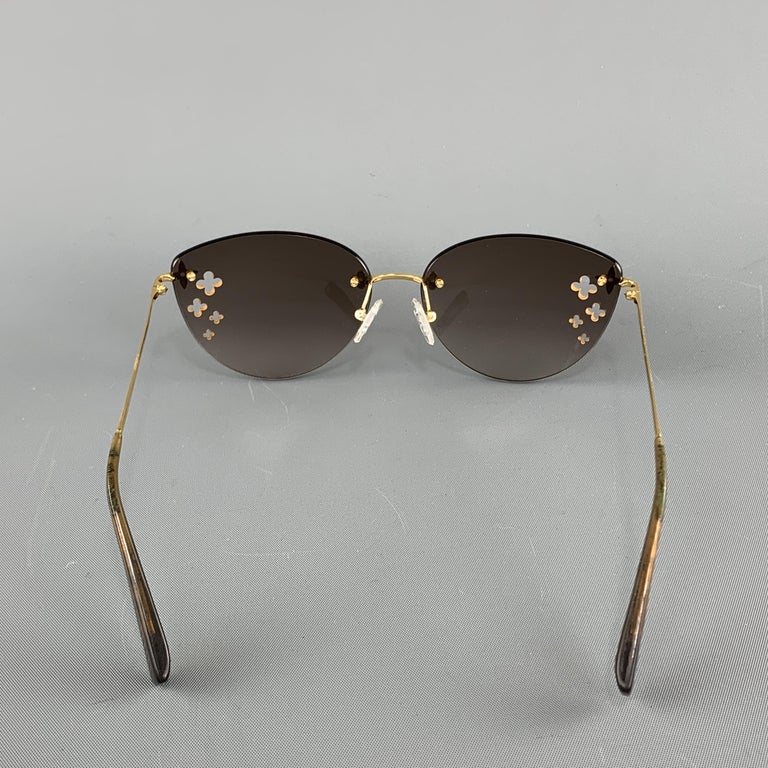 LOUIS VUITTON Flower Cutout Brown Lens Lens Gold Z0051U Sunglasses