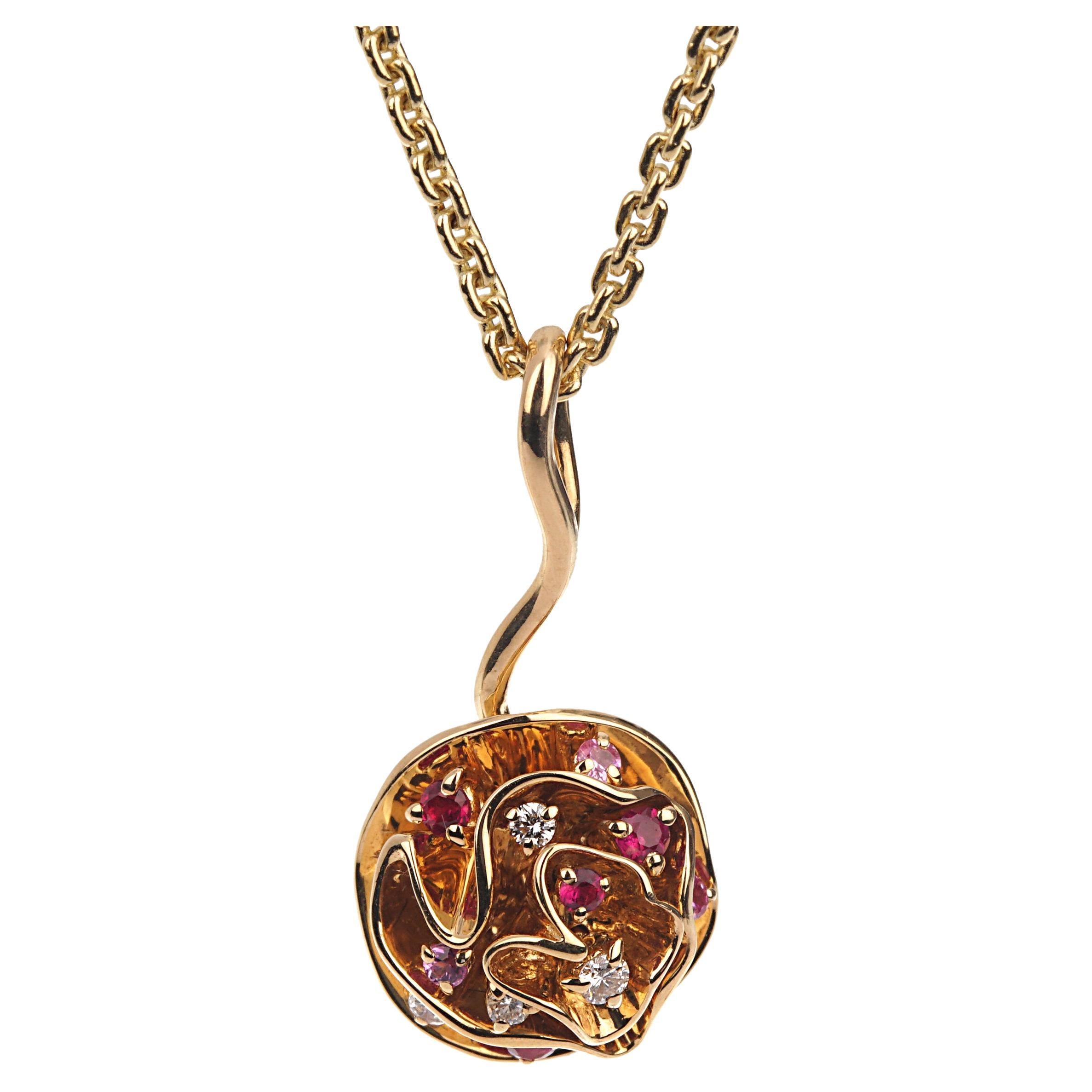 Louis Vuitton Flower Diamond Pink Sapphire Yellow Gold Necklace For Sale