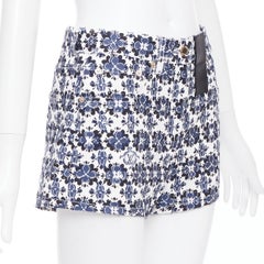 LOUIS VUITTON Flower Mosaic blue logo floral print cotton mini shorts FR34 XS