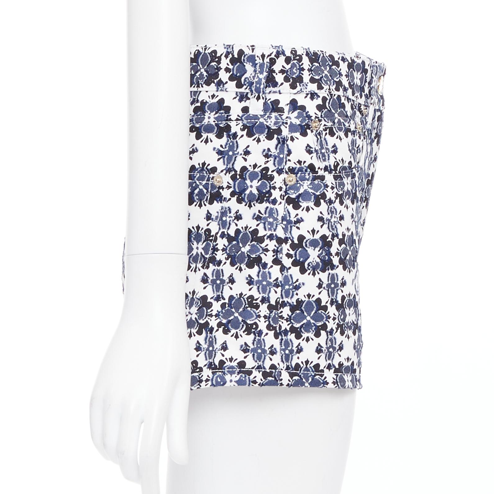 LOUIS VUITTON Flor Mosaico azul logo estampado floral algodón mini shorts FR34 XS Gris en venta