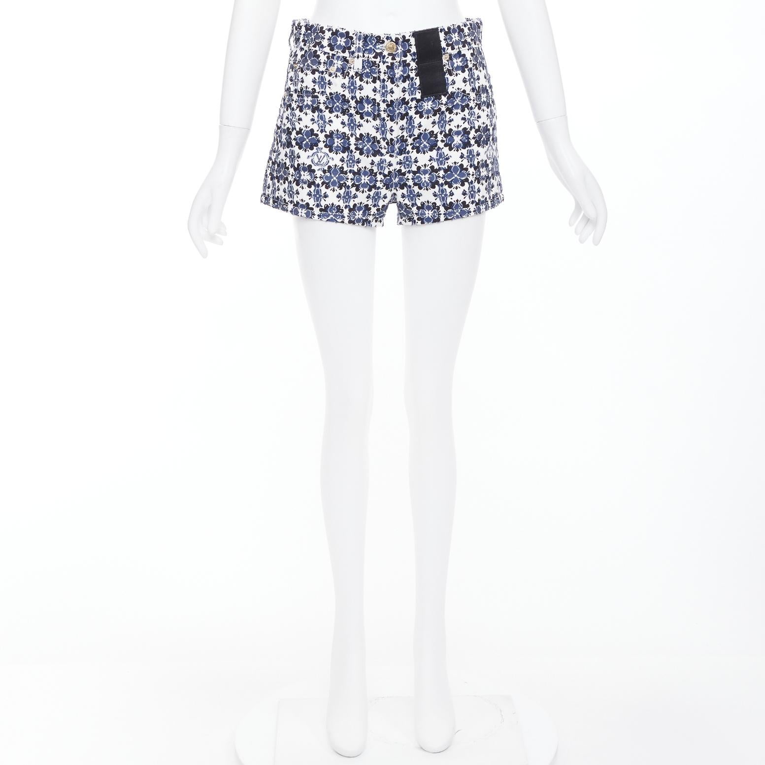 LOUIS VUITTON Flor Mosaico azul logo estampado floral algodón mini shorts FR34 XS en Excelente estado para la venta en Hong Kong, NT