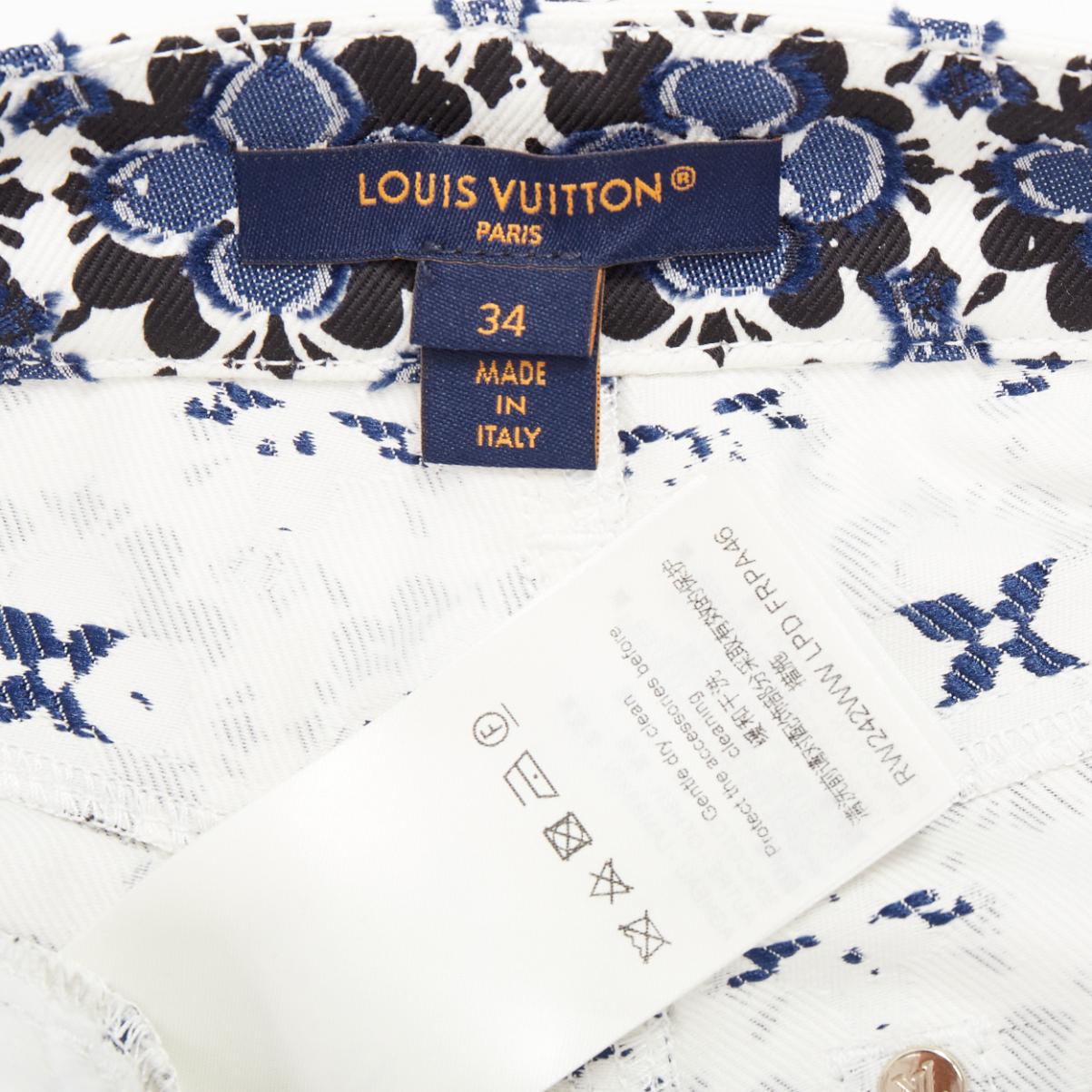 LOUIS VUITTON Flor Mosaico azul logo estampado floral algodón mini shorts FR34 XS en venta 4