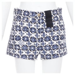 LOUIS VUITTON Flower Mosaic blue logo floral print cotton mini shorts FR34 XS