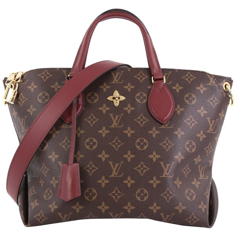 Louis Vuitton Flower Zipped Tote Monogram Canvas MM Brown Burgundy