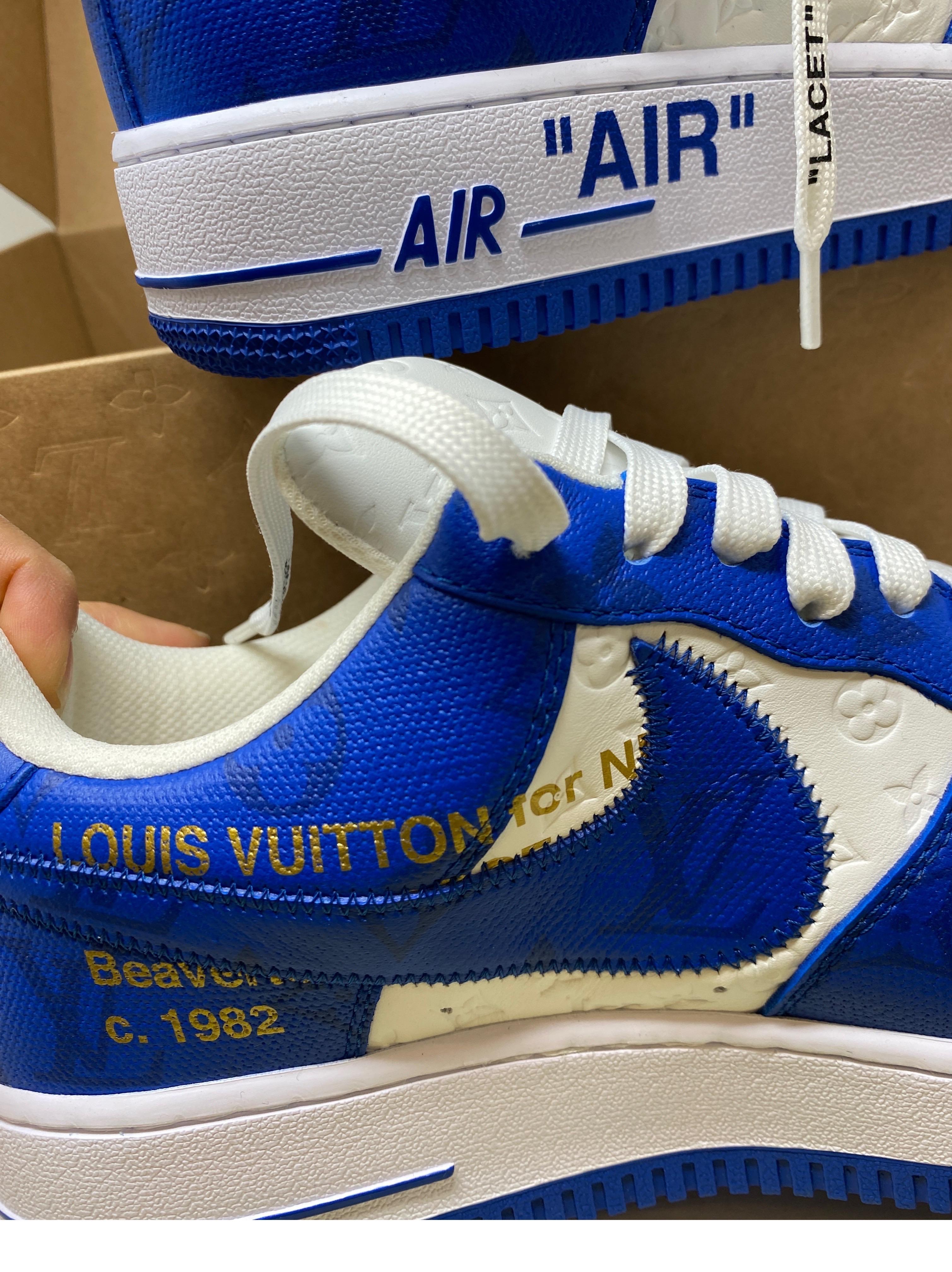 Louis Vuitton For Nike Air Force Ones Blue Shoes  16