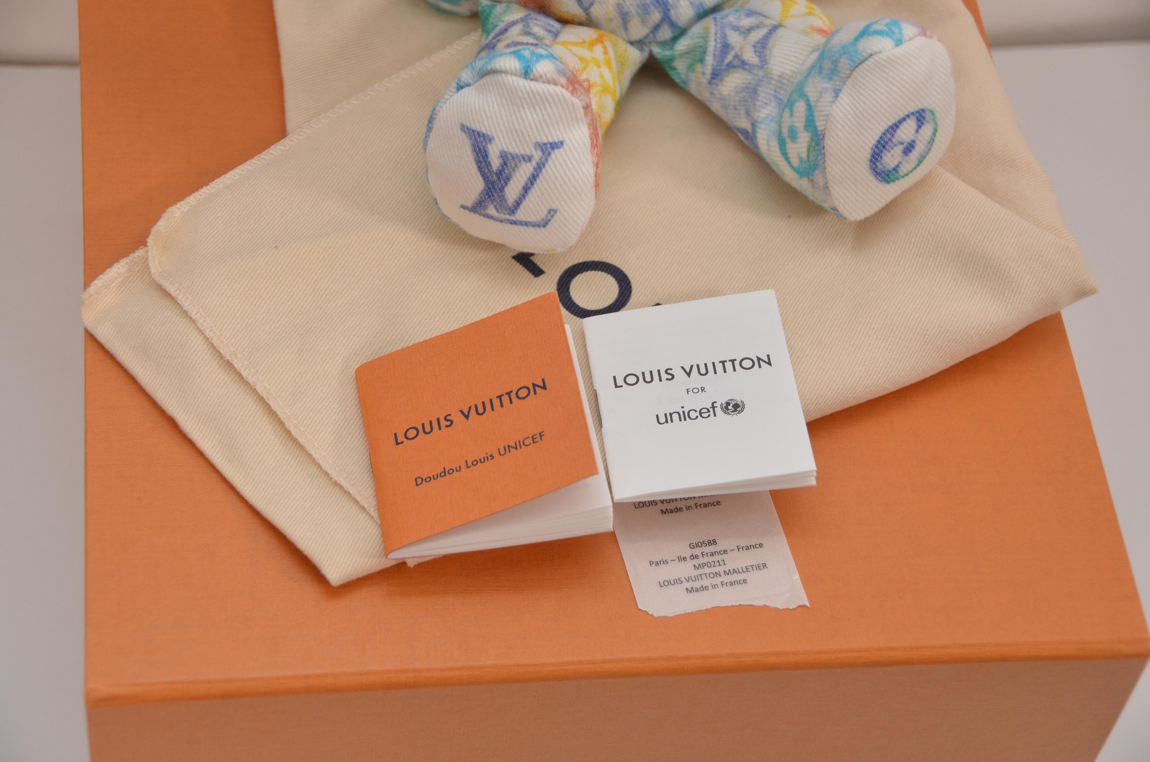 Louis Vuitton For UNICEF DouDou Mini Teddy Bear Watercolors Print NEW With Box  1
