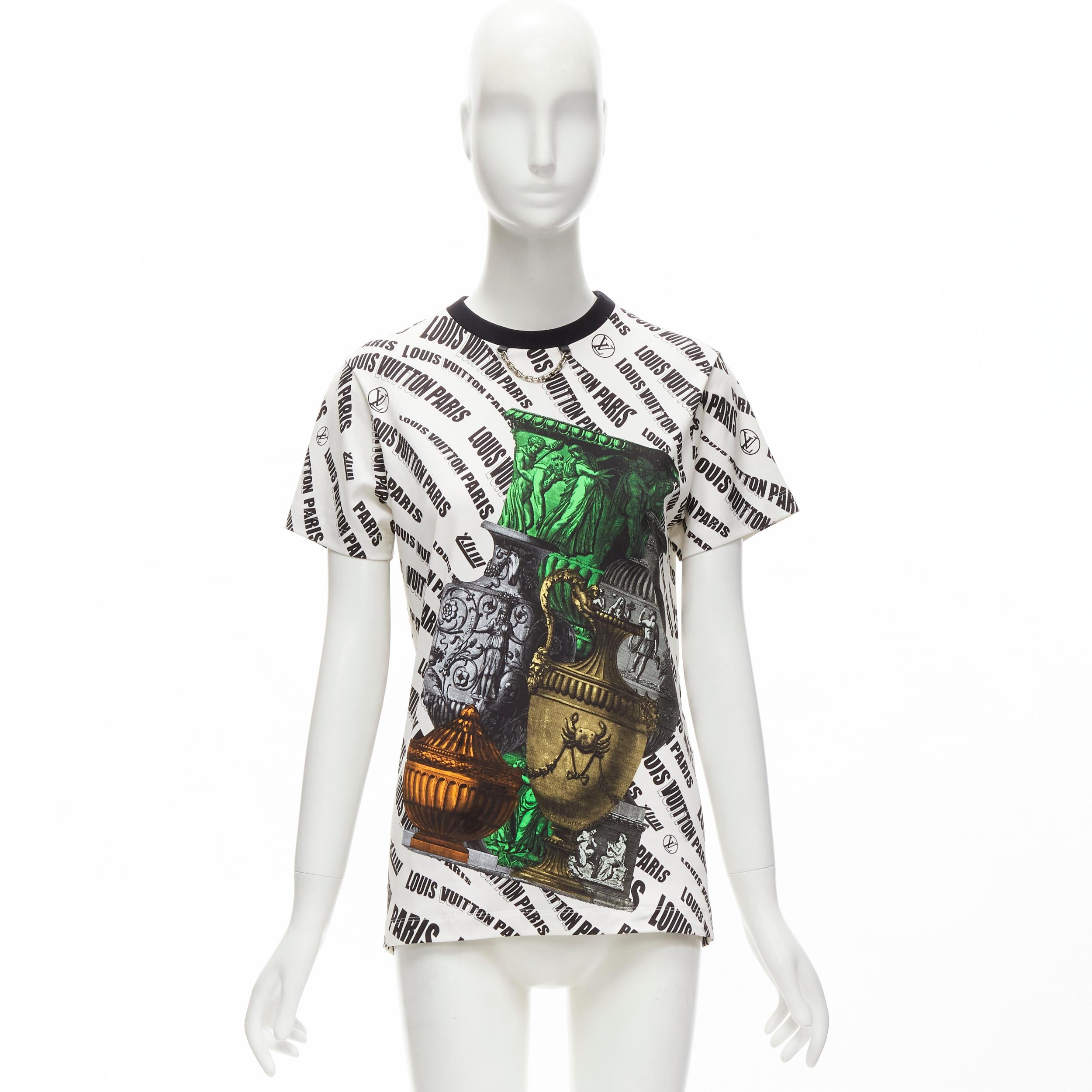 LOUIS VUITTON FORNASETTI 2021 graphic logo Vase chain trimmed cotton tshirt S For Sale 4
