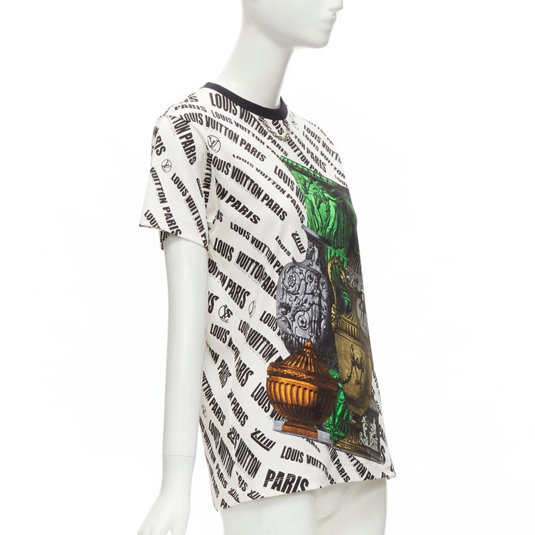 LOUIS VUITTON FORNASETTI 2021 graphic logo Vase chain trimmed cotton tshirt  S For Sale at 1stDibs