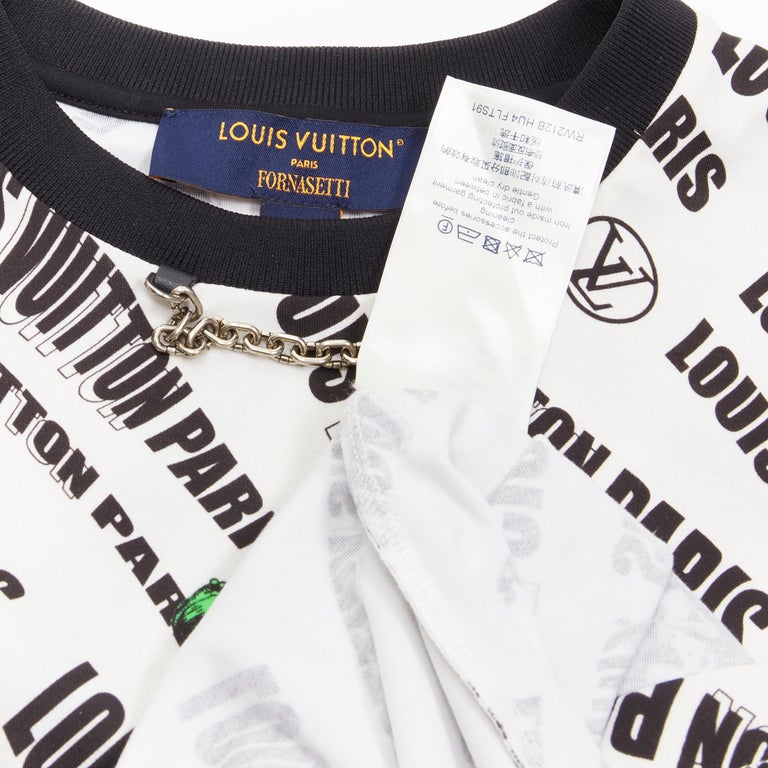 LOUIS VUITTON FORNASETTI 2021 graphic logo Vase chain trimmed cotton tshirt  S For Sale at 1stDibs